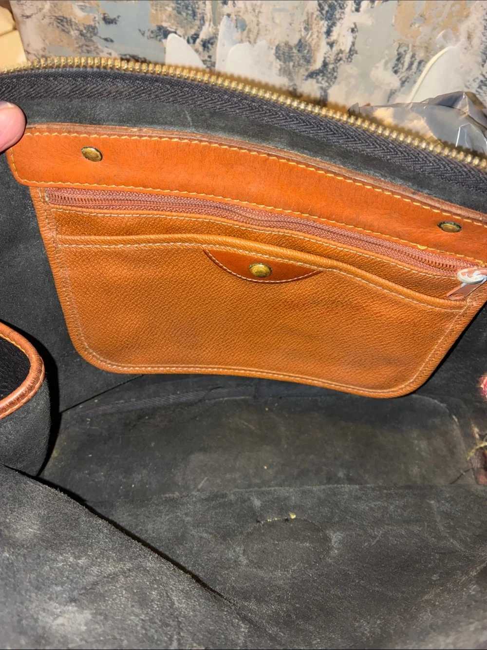 Vintage 1990s Dooney & Bourke Black with Brown Trim Pebbled Leather Satchel